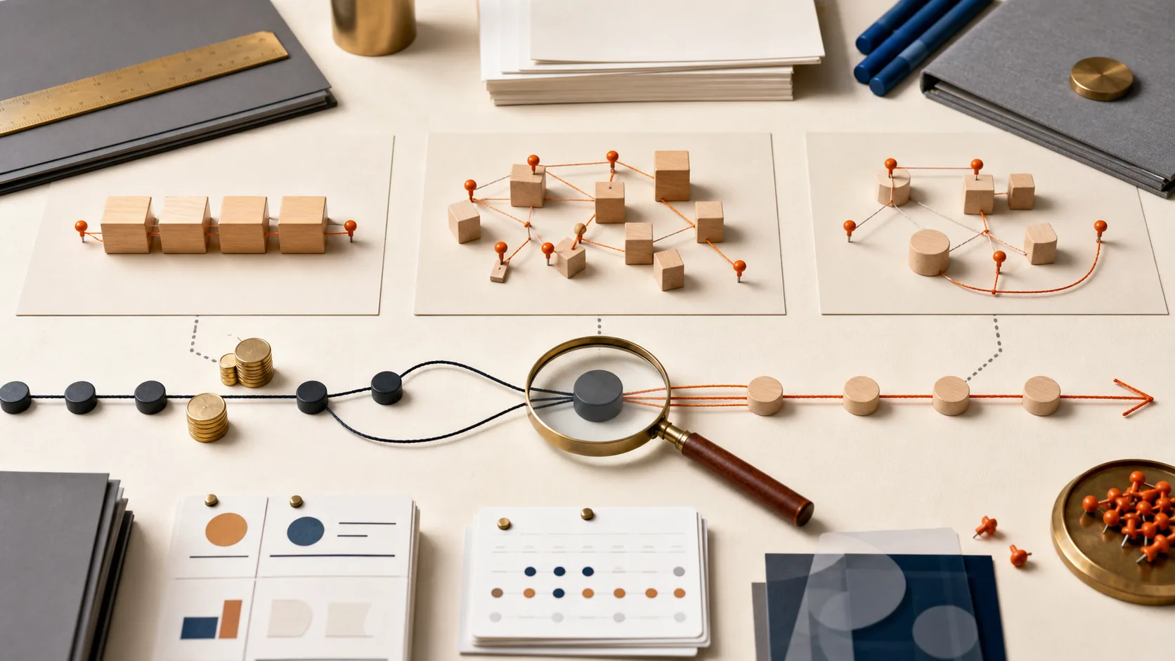 Object map showing clear consulting scope, unclear business owner coaching, and wrong-fix risk with a central magnifying lens.