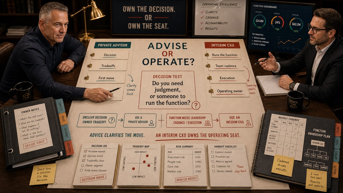 Comparison dossier for Private Advisor vs Interim CXO.