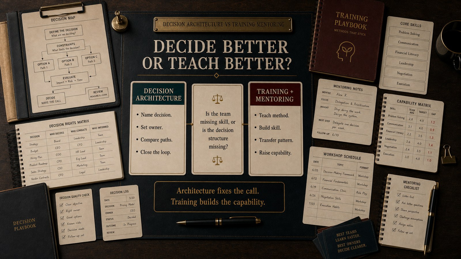 Owner Coaching vs Training Mentoring decision visual