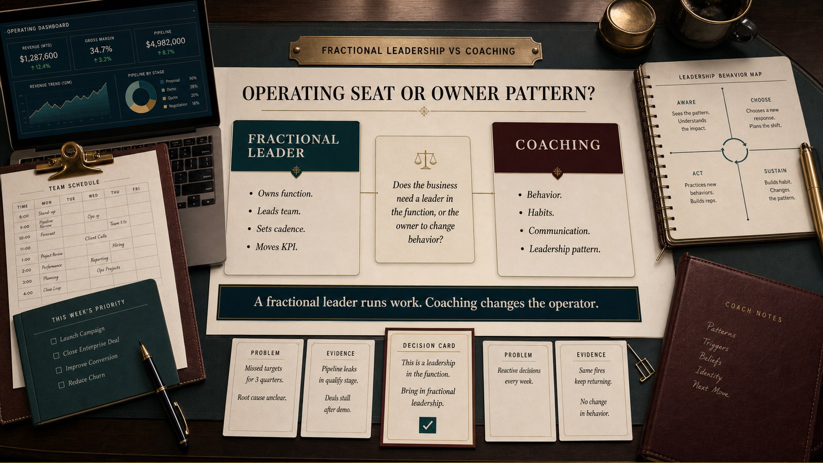 Fractional leadership vs coaching decision visual