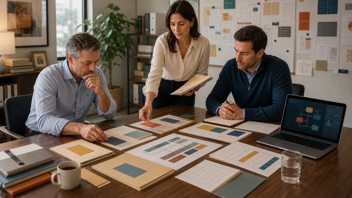 A business owner and team mapping private equity control, owner role, and transferability.