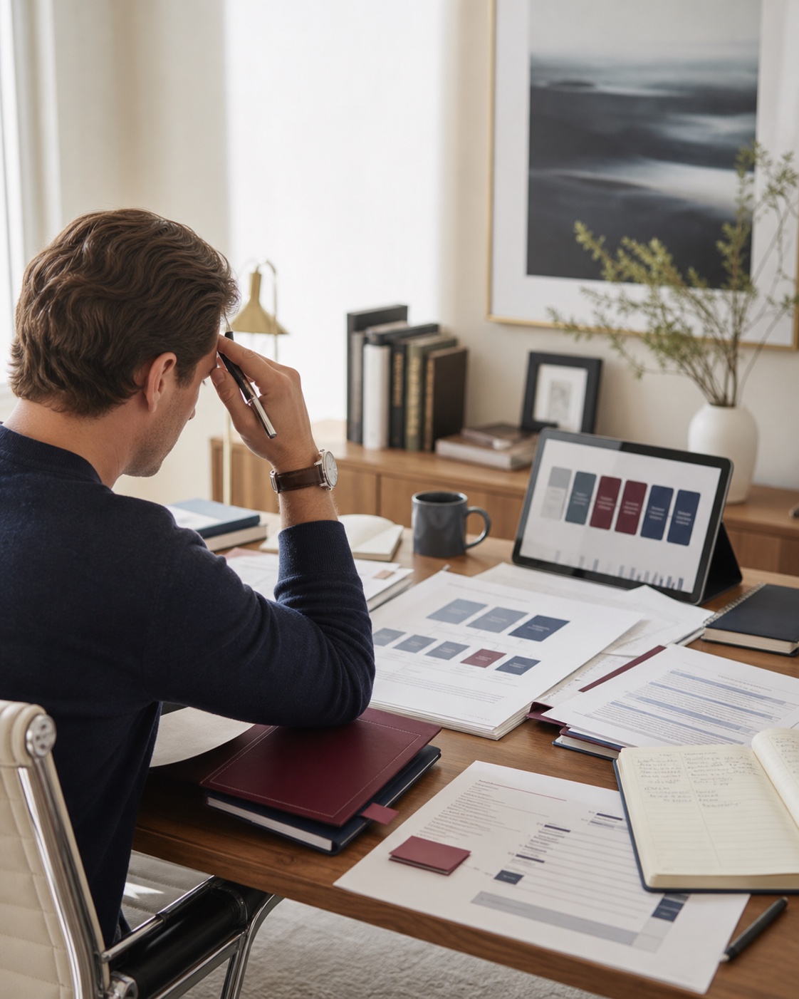 Business owner reviewing an ownership map, investor terms, option pool notes, cash forecast, and control tradeoffs before accepting capital.