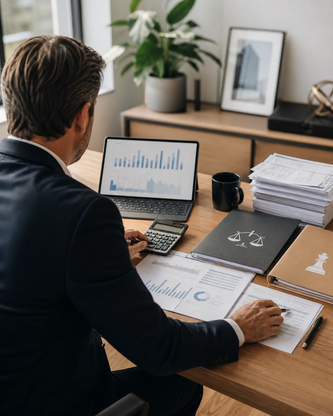 Business owner comparing revenue share terms, invoices, cash forecast, margin notes, and financing alternatives before accepting capital.