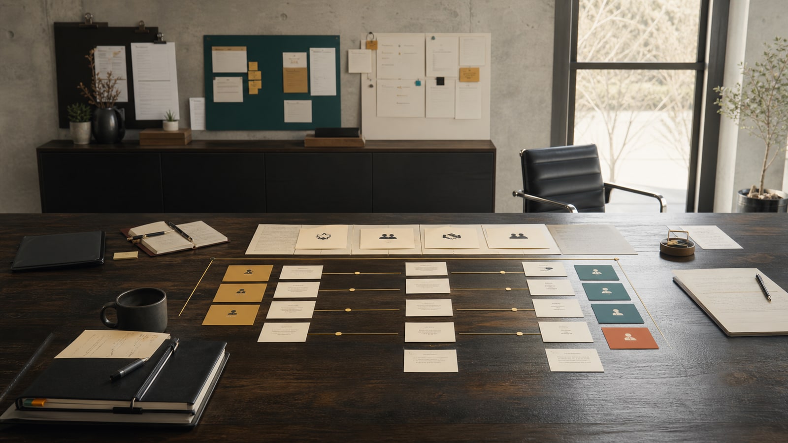 A private company decision board showing owner authority moving into role cards and escalation lanes.