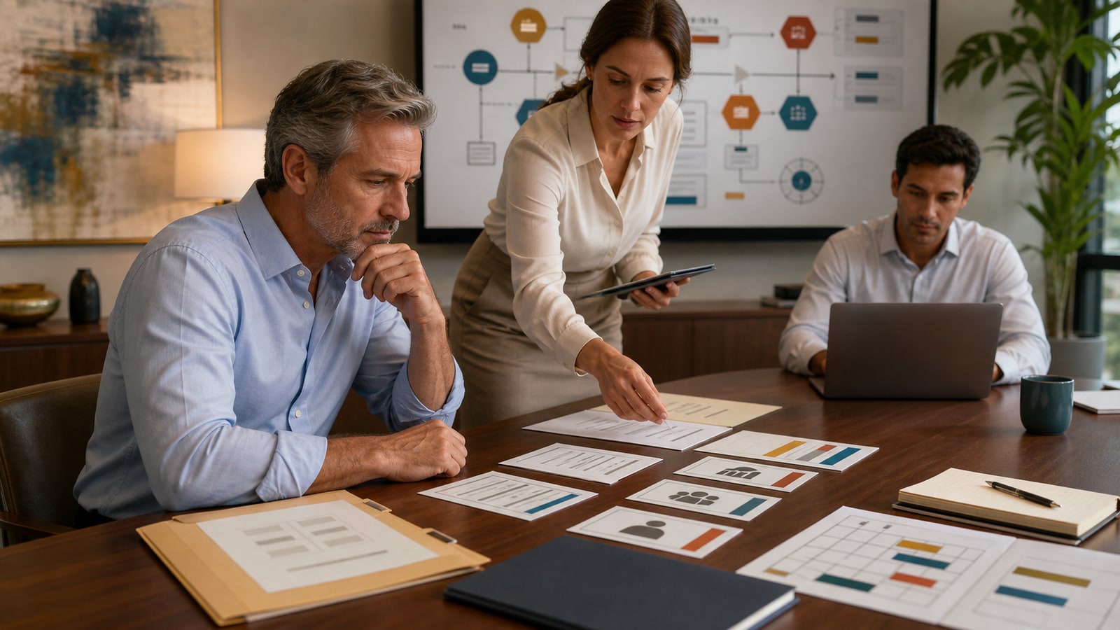 Owner compares sale, preparation, and keep-operating paths with a team under sale pressure.