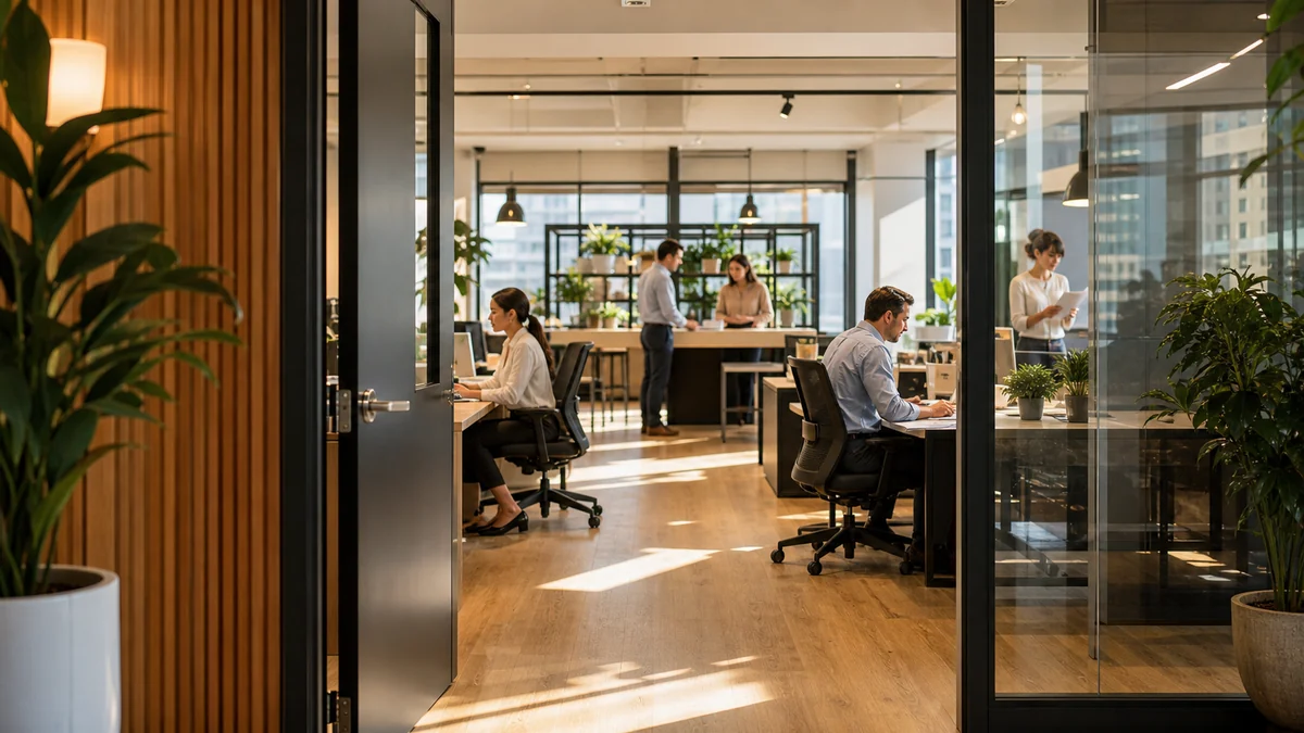 An open owner door with the team working across the business instead of waiting in a line.